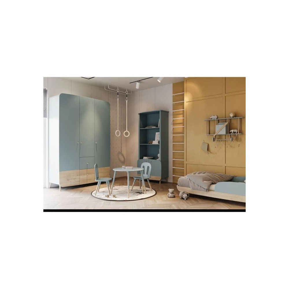 Ensemble table + chaises FIRMIANA - style scandinave - bleu orage & bo