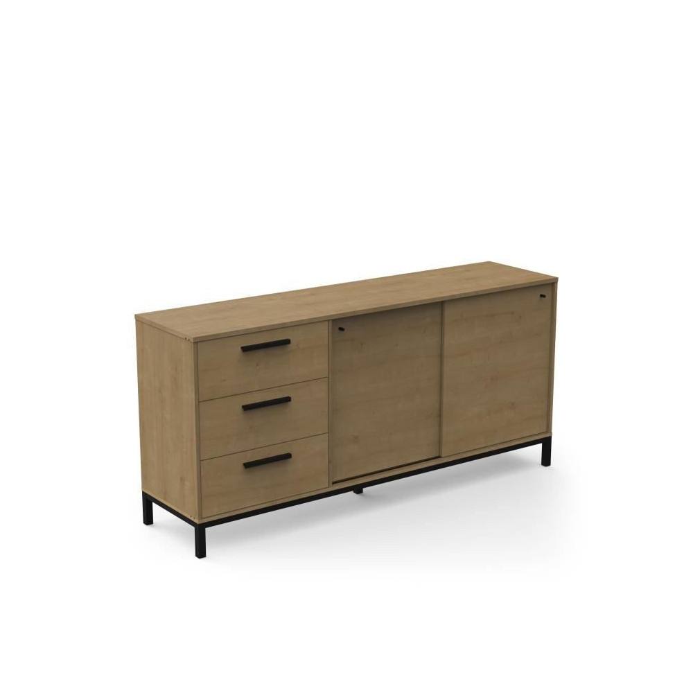 Enfilade 2 portes coulissantes - CRAFT - Chene Hamilton / Noir - 181 x