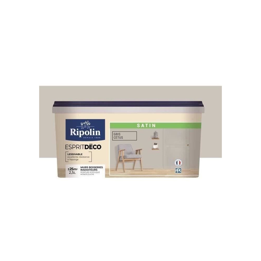 RIPOLIN Peinture Couleur Satin Ultra Couvrante pour Cuisine, Chambre,