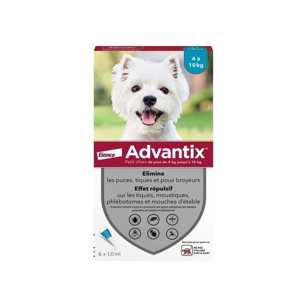 Advantix Chien Solution Antiparasitaire Petite Race 4 a 10kg 6 pipette