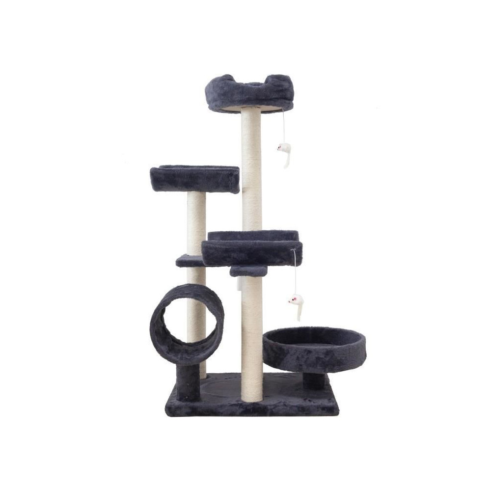 GARFIELD Arbre a chat gris 55 x 40 x 116 cm - 1 tunnel, 4 plateformes,