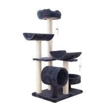 GARFIELD Arbre a chat gris 55 x 40 x 116 cm - 1 tunnel, 4 plateformes,