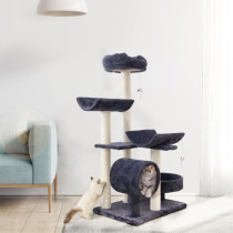 GARFIELD Arbre a chat gris 55 x 40 x 116 cm - 1 tunnel, 4 plateformes,