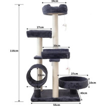 GARFIELD Arbre a chat gris 55 x 40 x 116 cm - 1 tunnel, 4 plateformes,