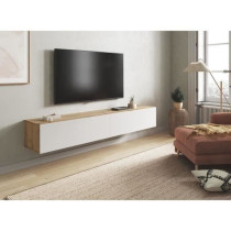 Meuble TV suspendu - L 180X P 28X H 35 cm KAWAY - Décor blanc et chen