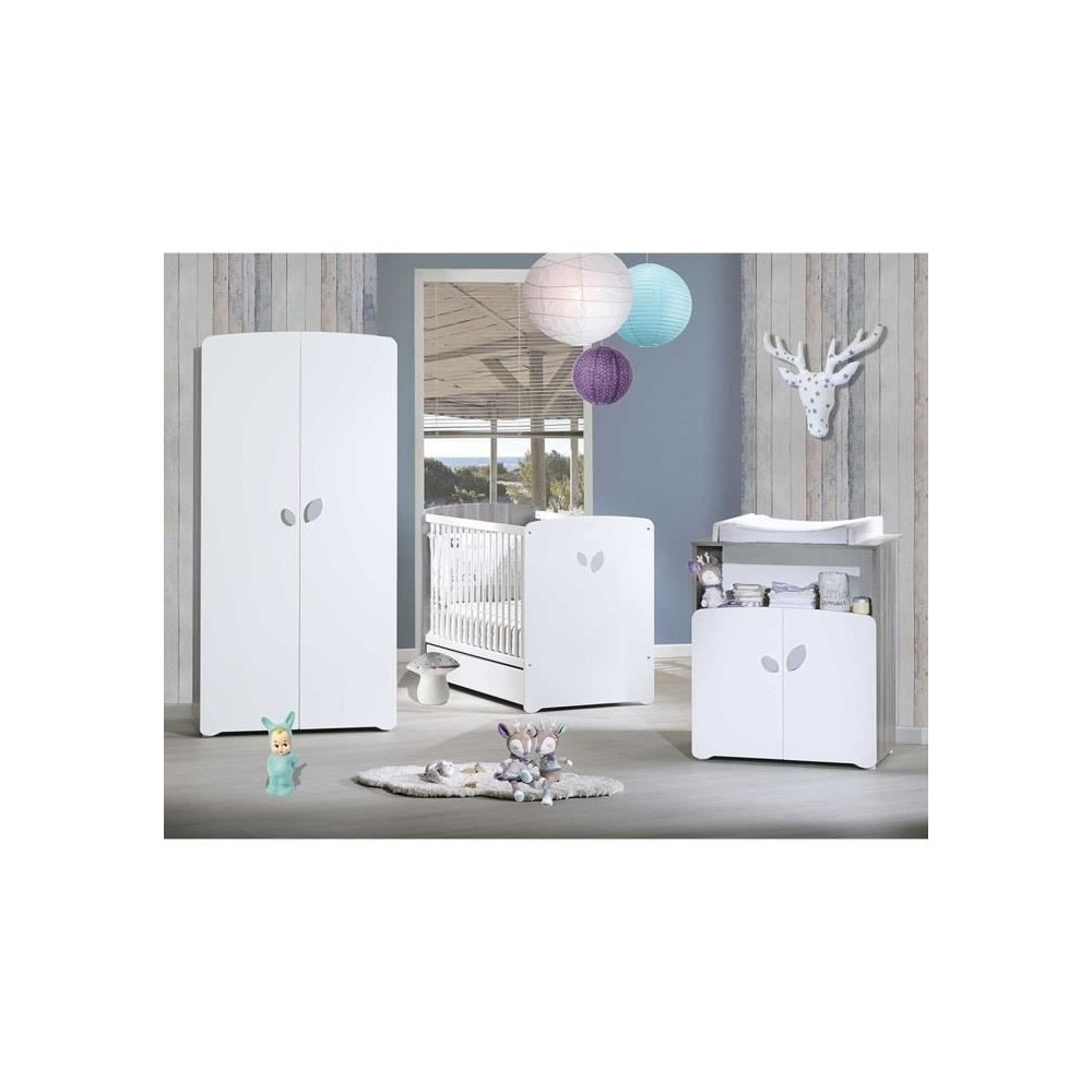 Chambre bébé trio Leaf: lit 120x60, commode a langer et armoire - Ba