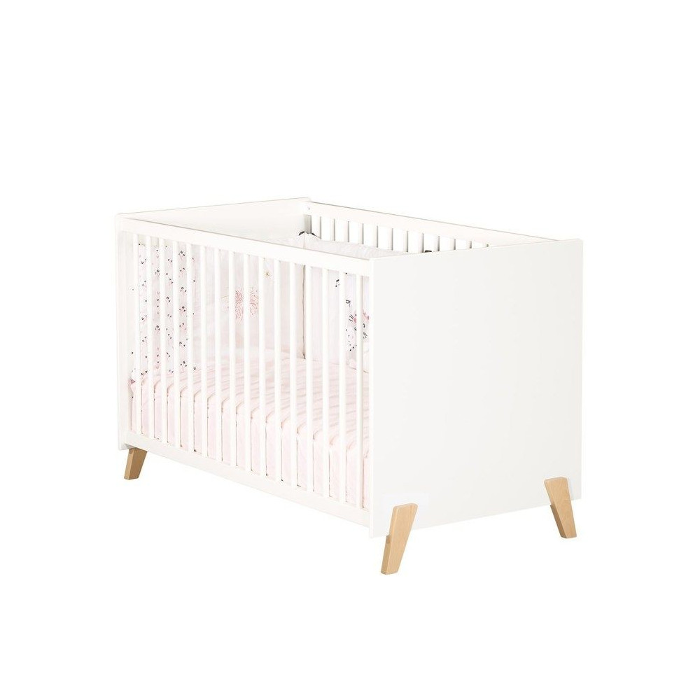Lit bébé - 120 x 60 cm - Babyprice Joy Naturel - Blanc - Sur pieds e