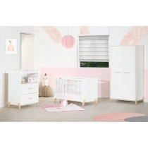 Lit bébé - 120 x 60 cm - Babyprice Joy Naturel - Blanc - Sur pieds e