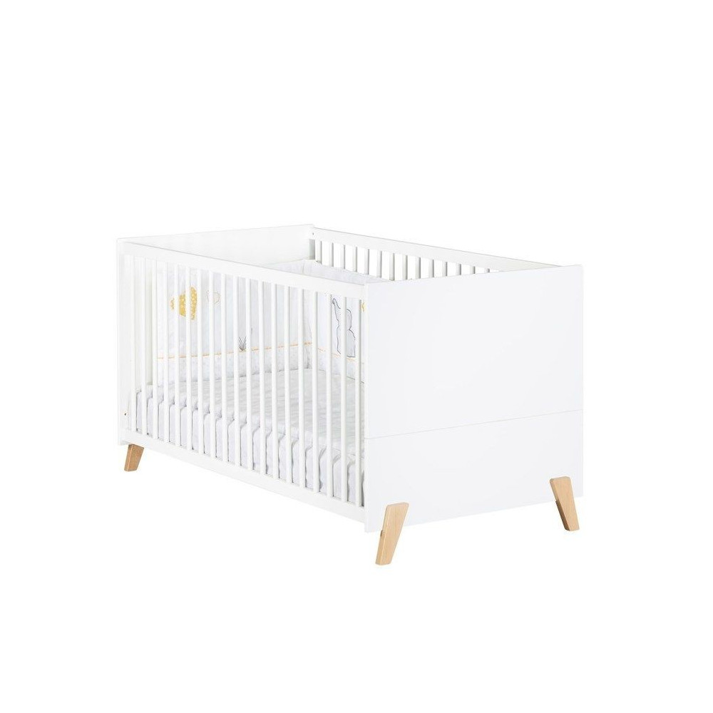 Lit évolutif - 140x70cm - Babyprice Joy Naturel - Blanc sur pieds en