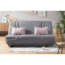 COMFORT BULTEX Banquette clic clac - Tissu Gris + Coussins déco rose