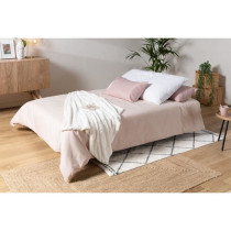 COMFORT BULTEX Banquette clic clac - Tissu Gris + Coussins déco rose