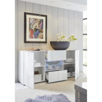 Buffet MILANO - Décor blanc laqué brillant - 2 portes 2 tiroirs - L1
