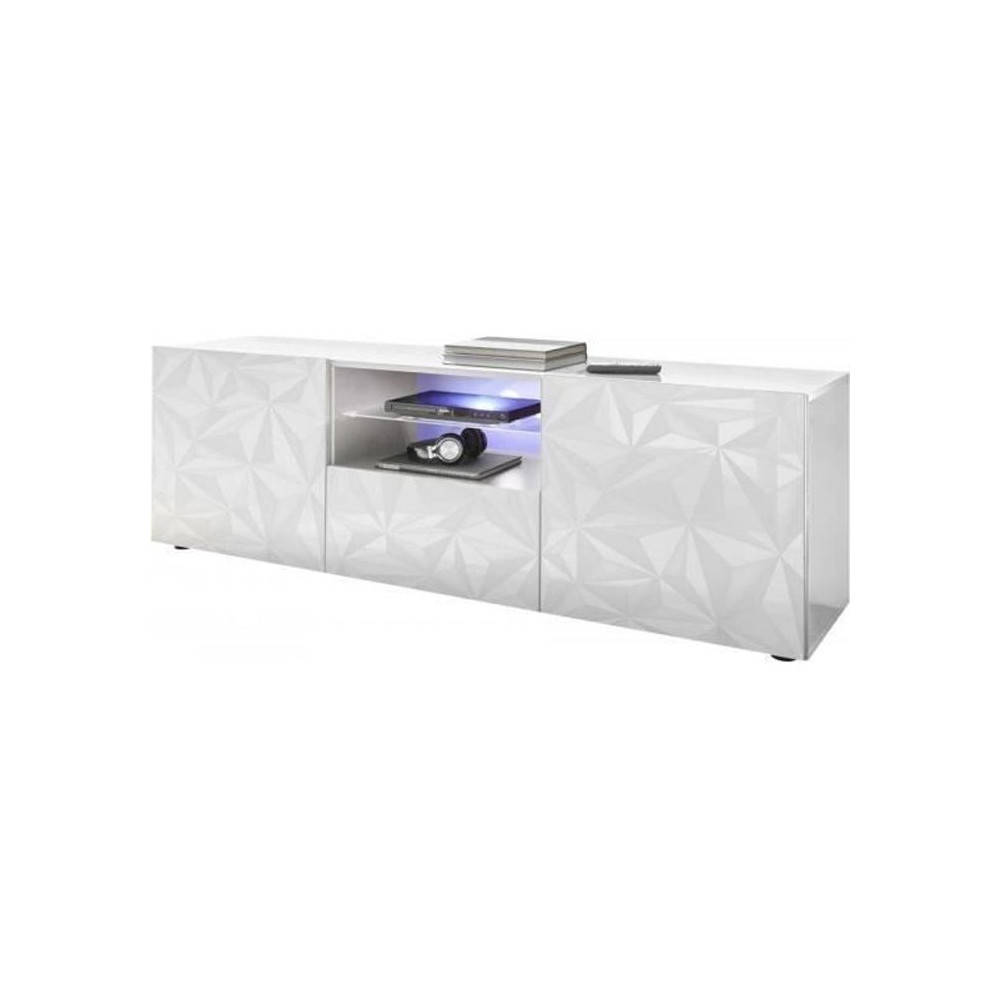 Meuble TV - Blanc Laqué brillant - L 181 x P 43 x H 57cm - PARIGI