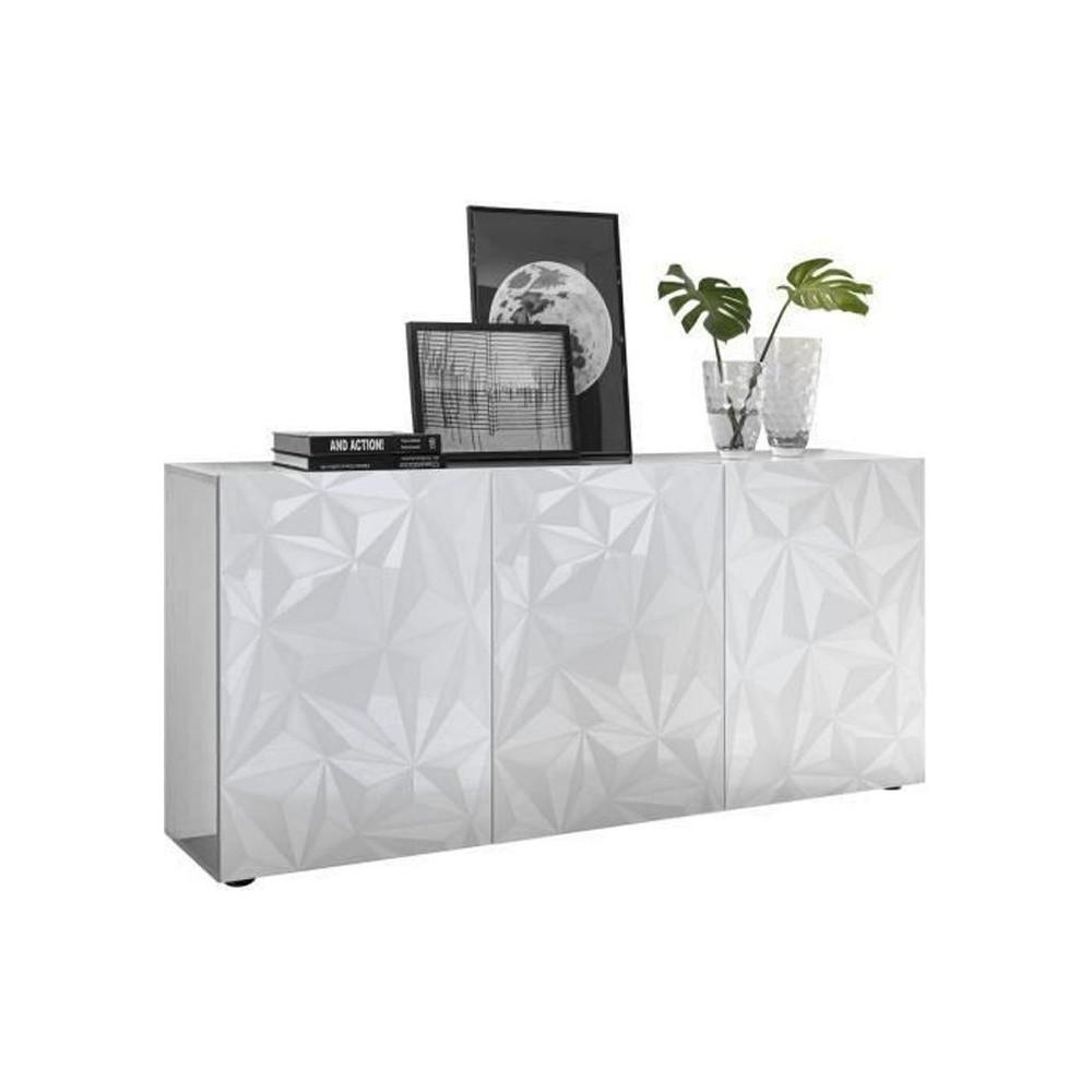 Buffet - Blanc laqué brillant - 3 Portes - PARIGI - L 181 x P 42 x H