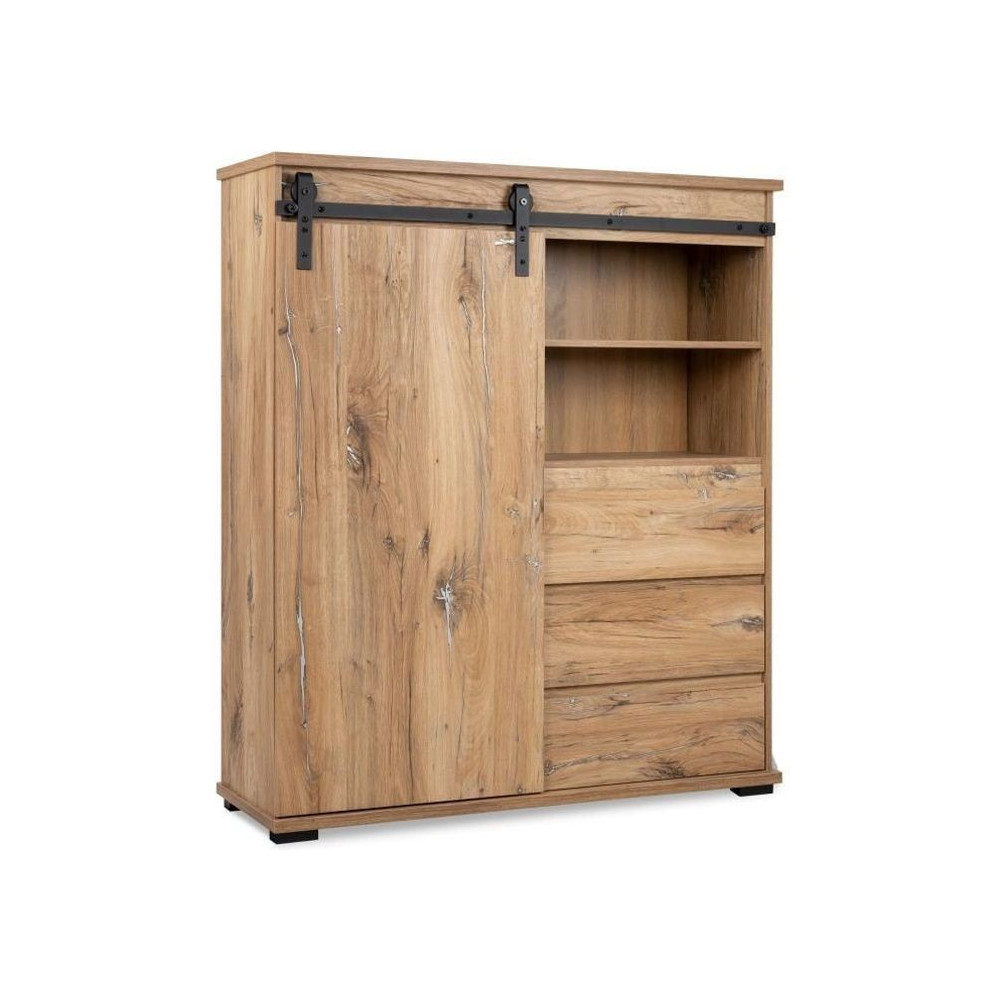 Buffet MANZANO - Décor Chene Flagstaff - 1 Porte coulissante + 3 tiro