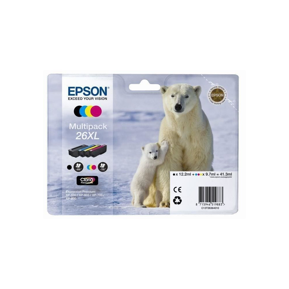 EPSON Multipack T2636 XL - Ours Polaire - Noir, Cyan, Jaune, Magenta (