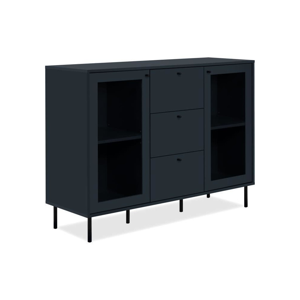 Buffet salle a manger CARACAS - Décor bleu navy - 2 portes vitrées +