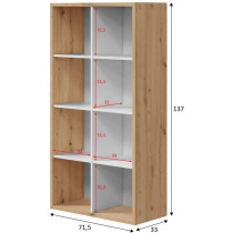 Bibliotheque étagere NOA - Blanc et chene - 8 cases - 137x71,5x33 cm