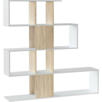 Bibliotheque étagere ZIGZAG - Chene et blanc - 4 niveaux - Mélamine
