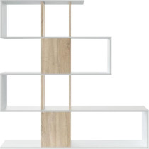 Bibliotheque étagere ZIGZAG - Chene et blanc - 4 niveaux - Mélamine