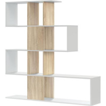 Bibliotheque étagere ZIGZAG - Chene et blanc - 4 niveaux - Mélamine
