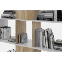 Bibliotheque étagere ZIGZAG - Chene et blanc - 4 niveaux - Mélamine