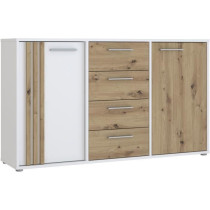 Buffet CARDIGAN 2 portes, 4 tiroirs - Décor chene artisan et blanc -