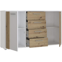 Buffet CARDIGAN 2 portes, 4 tiroirs - Décor chene artisan et blanc -