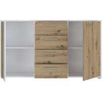Buffet CARDIGAN 2 portes, 4 tiroirs - Décor chene artisan et blanc -