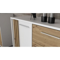 Buffet CARDIGAN 2 portes, 4 tiroirs - Décor chene artisan et blanc -
