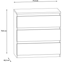 Commode CHELSEA 3 Tiroirs - Couleur blanc/béton clair - L 77,2 x P 42