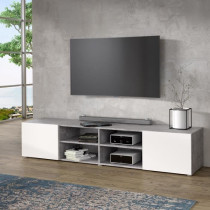Meuble TV PILVI - Blanc et béton clair - L 180 x P 42 x H 37 cm