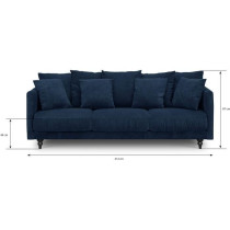 Canapé droit fixe 4 places - Tissu bleu - Classique - L 212 x P 93 cm