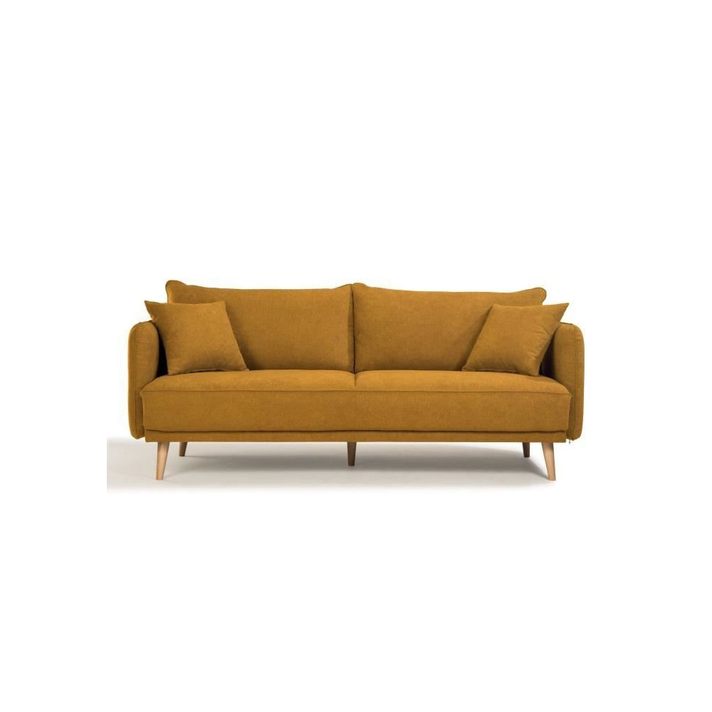 Canapé fixe 3 places DAREN - Tissu moutarde - L 207 x P 90 x H 88 cm