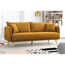 Canapé fixe 3 places DAREN - Tissu moutarde - L 207 x P 90 x H 88 cm