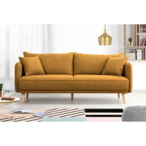 Canapé fixe 3 places DAREN - Tissu moutarde - L 207 x P 90 x H 88 cm