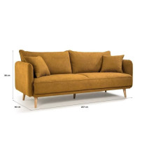 Canapé fixe 3 places DAREN - Tissu moutarde - L 207 x P 90 x H 88 cm