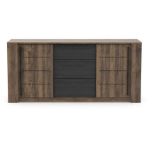 Enfilade MONACO - Décor chene et noir - 2 Portes + 3 Tiroirs - L206 x
