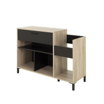 Meuble rangement vinyle - GAMI - Platine - Style urbain - Décor chene