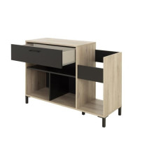 Meuble rangement vinyle - GAMI - Platine - Style urbain - Décor chene