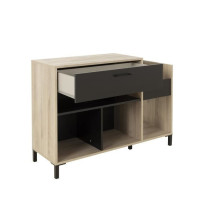 Meuble rangement vinyle - GAMI - Platine - Style urbain - Décor chene