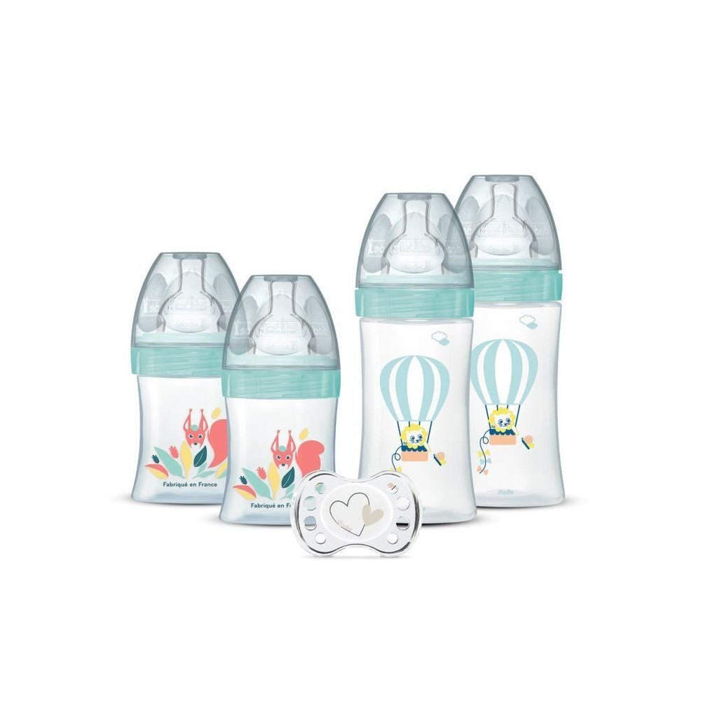 DODIE Lot de 4 biberons naissance Tétine Plate Anti-Colique (2x150mL