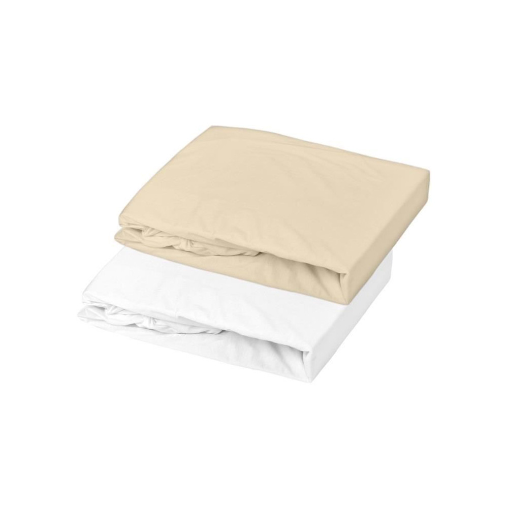 DOMIVA Lot 2 Draps housse Uni - Jersey - oeko-Tex - Blanc/Cailloux - 6