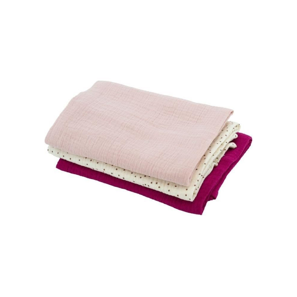 Lot de 3 langes Bambou - DOMIVA - 1 Imprimé + 2 Uni - Rose grenadine