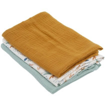 Lot de 3 langes Bambou - DOMIVA - 1 Imprimé + 2 Uni - Vert caramel -