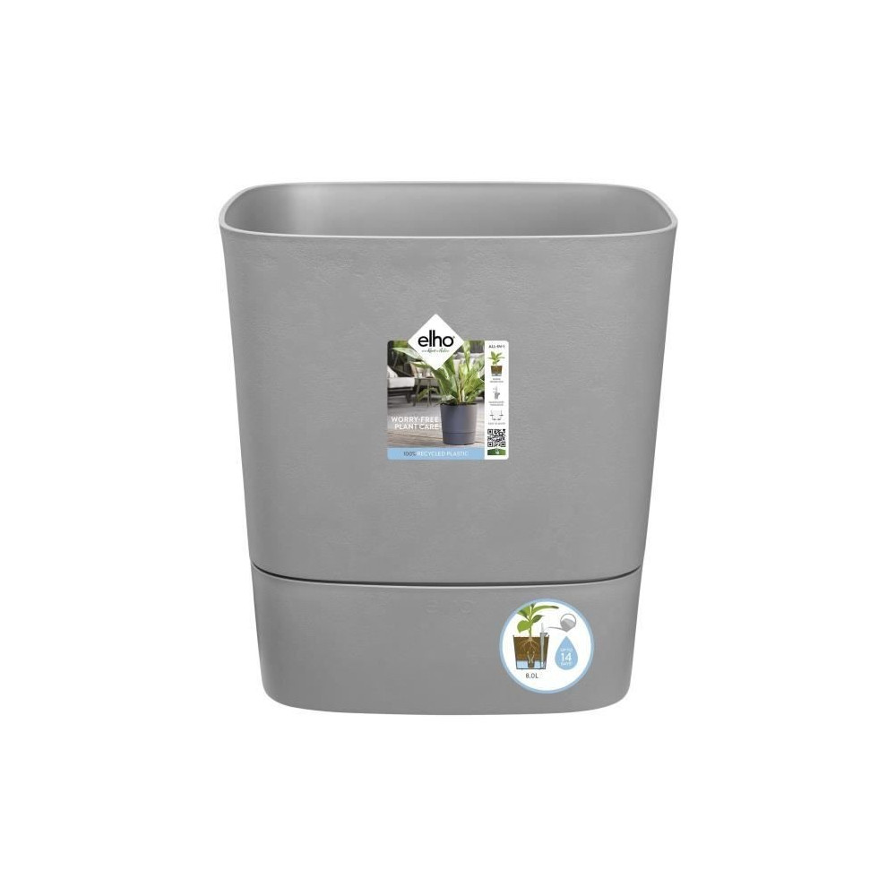 Pot de fleurs ELHO - Greensense Aqua Care Carré 38 - Ciment Clair - I