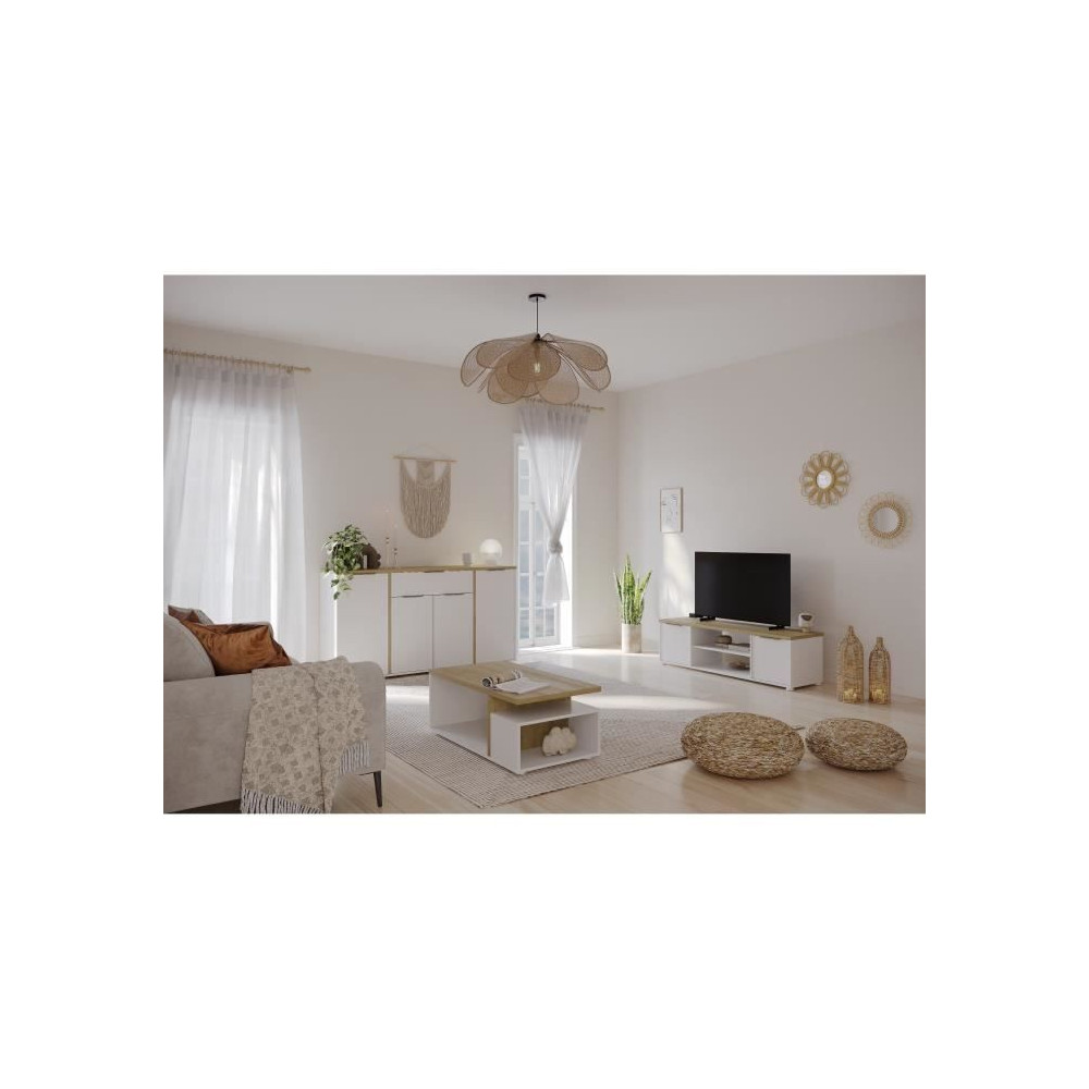 Ensemble Salon ACCESS : Table basse + Banc TV + Enfilade 4 portes - De