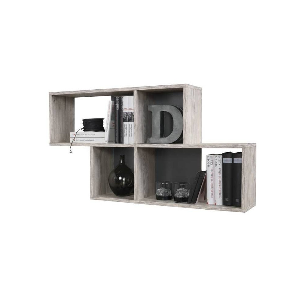 FMD Etagere Murale avec 4 Compartiments Chene Sable Tablette Rangement
