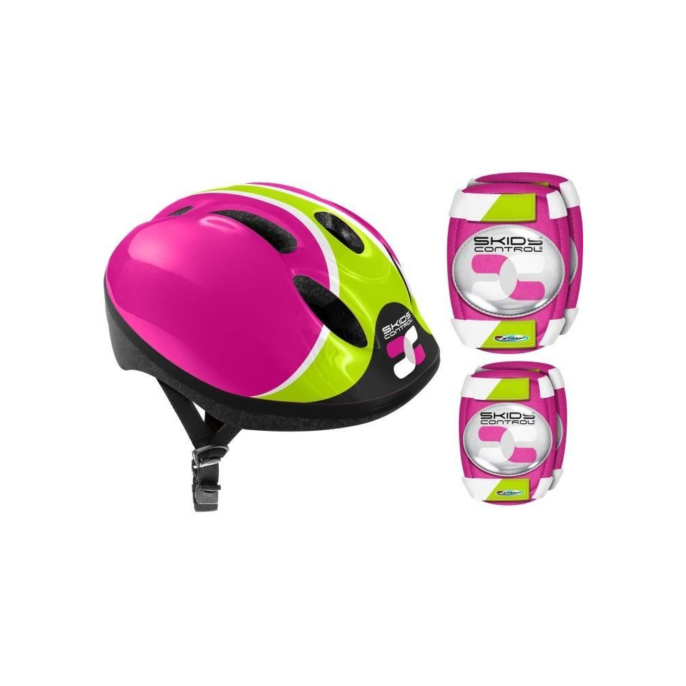 COMBO ROSE Sécurité (Casque + Genouilleres & Coudieres) SKIDS CONTRO