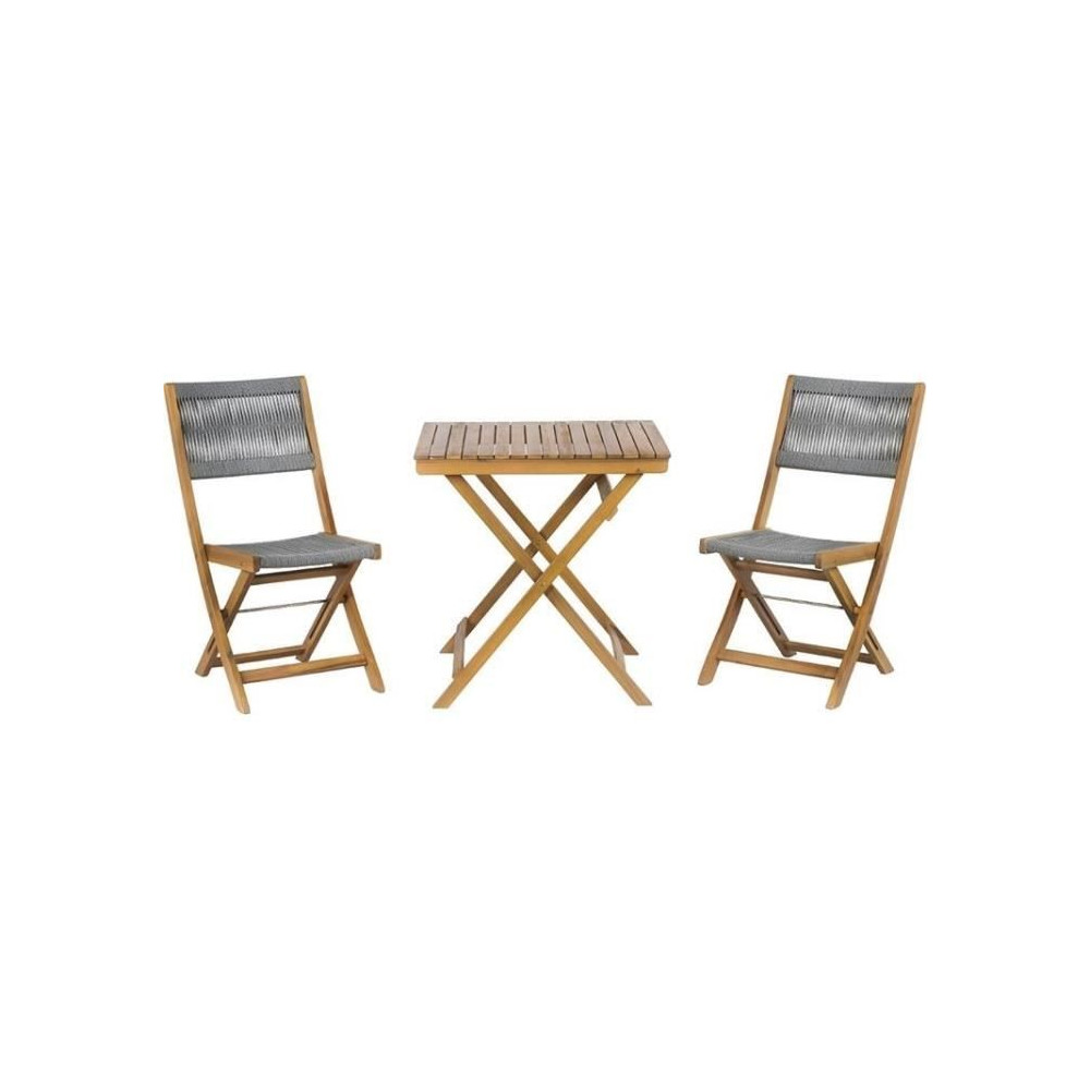 Ensemble repas BARI en bois d'acacia FSC et corde grise
